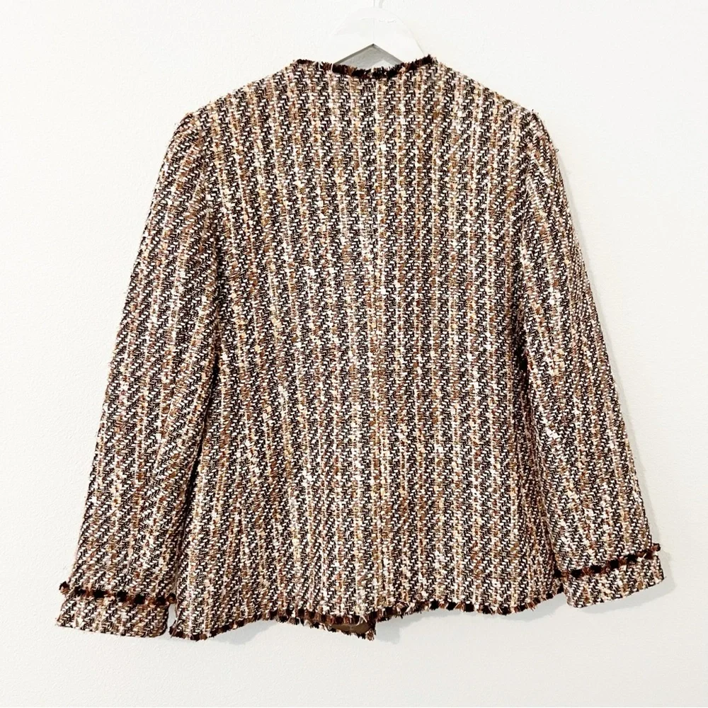 Ann Taylor Fringe Tweed Brown Jacket Blazer Size 4 - Picture 7 of 7